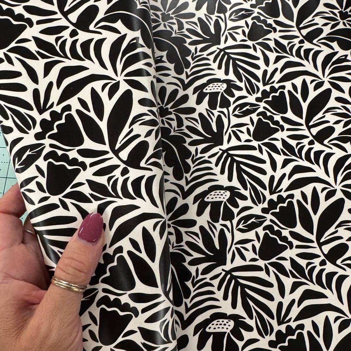 Black and Cream Floral Vinyl - Boho Fabrics - Vinyl Fabric