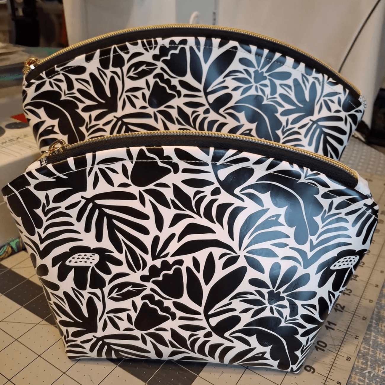 Black and Cream Floral Vinyl - Boho Fabrics - Vinyl Fabric