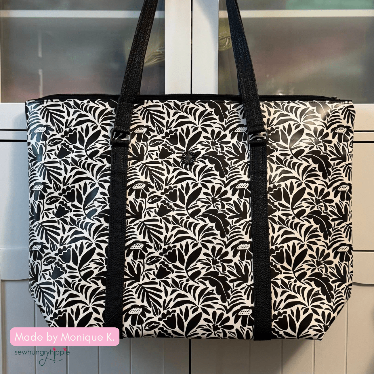 Black and Cream Floral Vinyl - Boho Fabrics - Vinyl Fabric