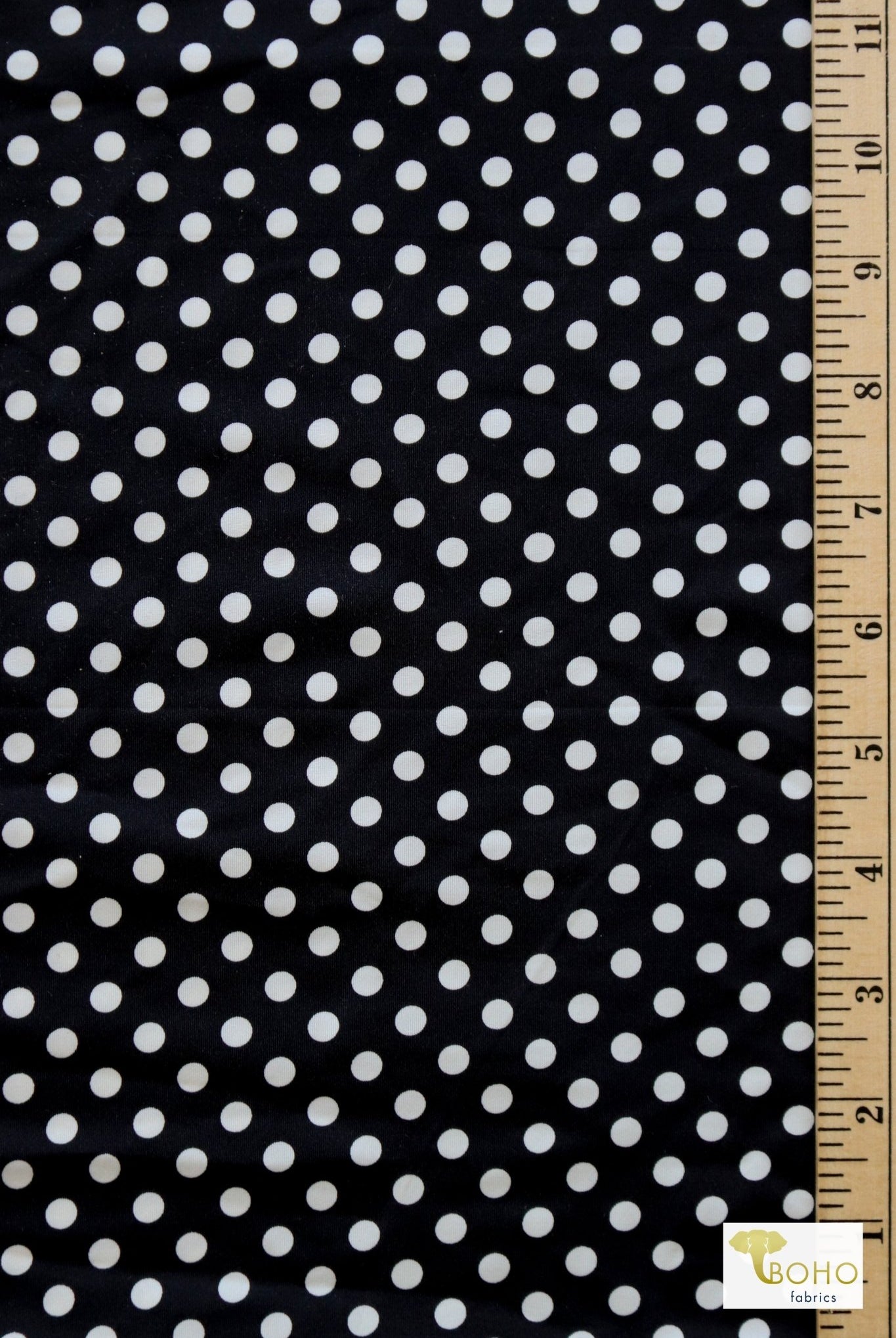 Black and Ivory Polka Dots, Printed Swim Knit Fabric. 32" Panel - Boho Fabrics