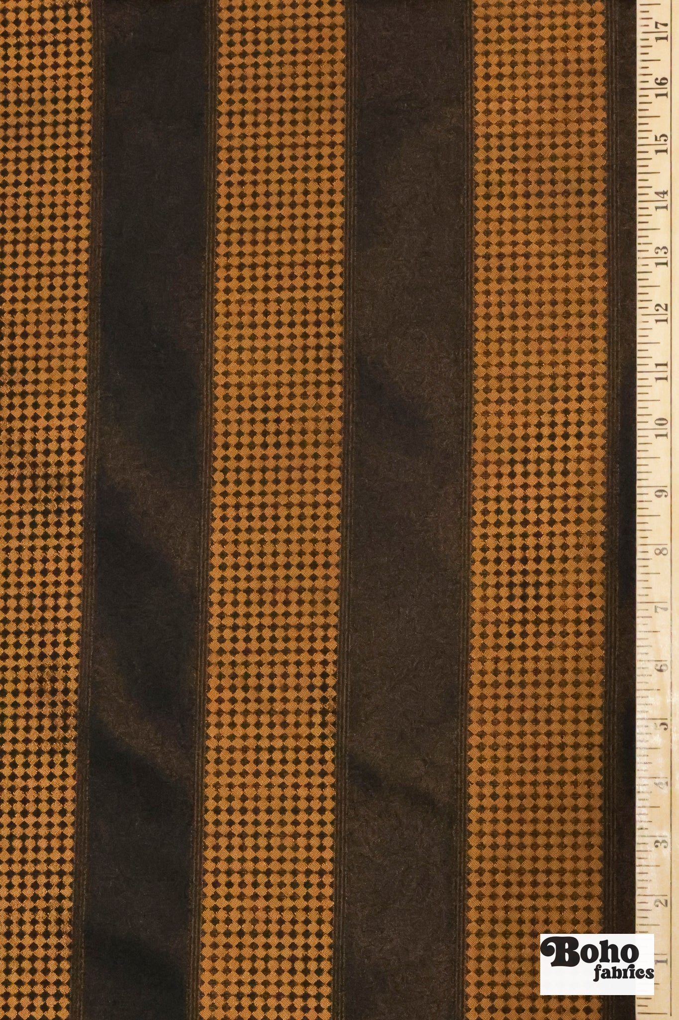 Black & Bronze Diamond Stripe Jacquard Woven Fabric - Boho Fabrics - Jacquard, Woven