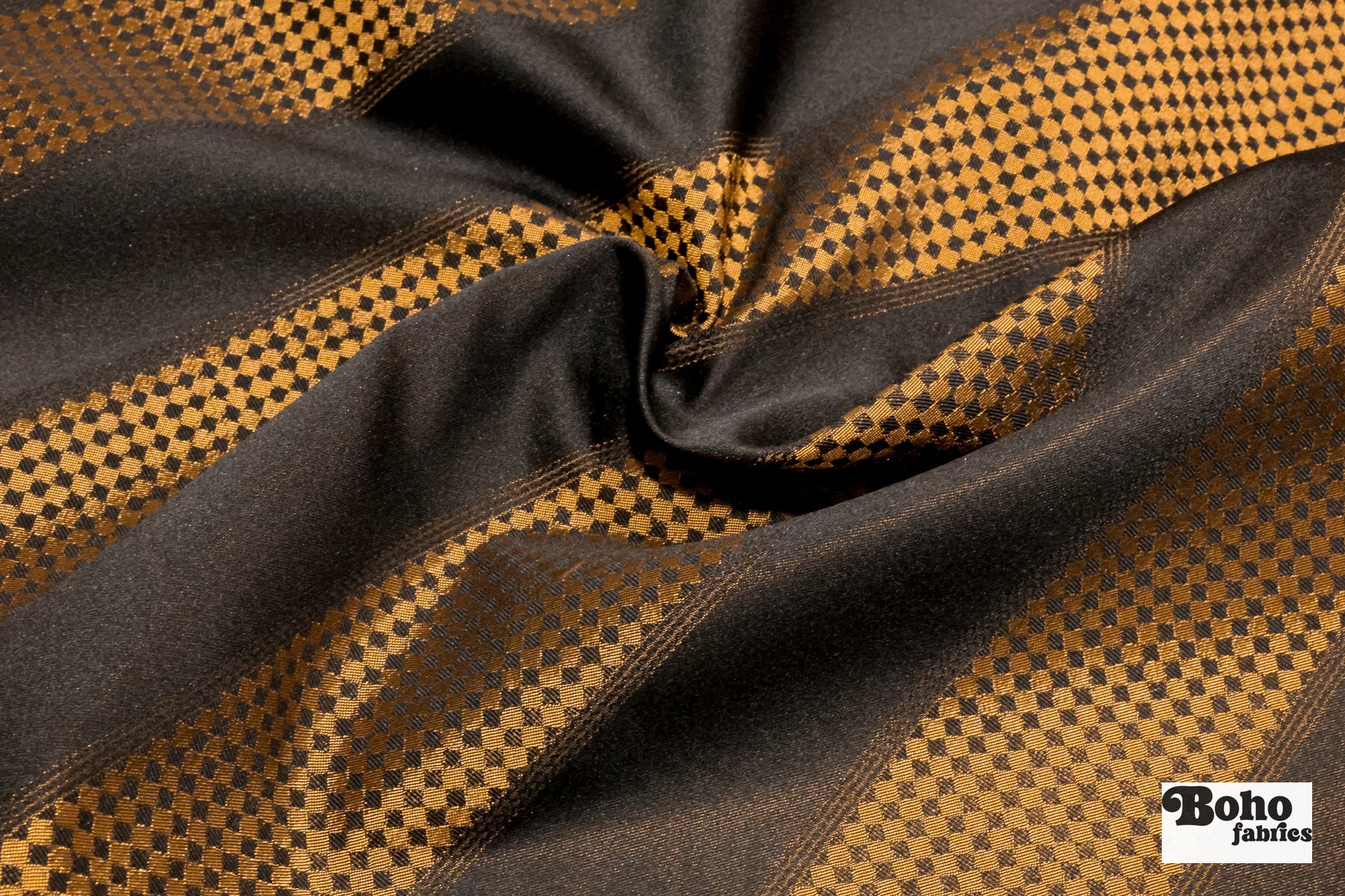 Black & Bronze Diamond Stripe Jacquard Woven Fabric - Boho Fabrics - Jacquard, Woven