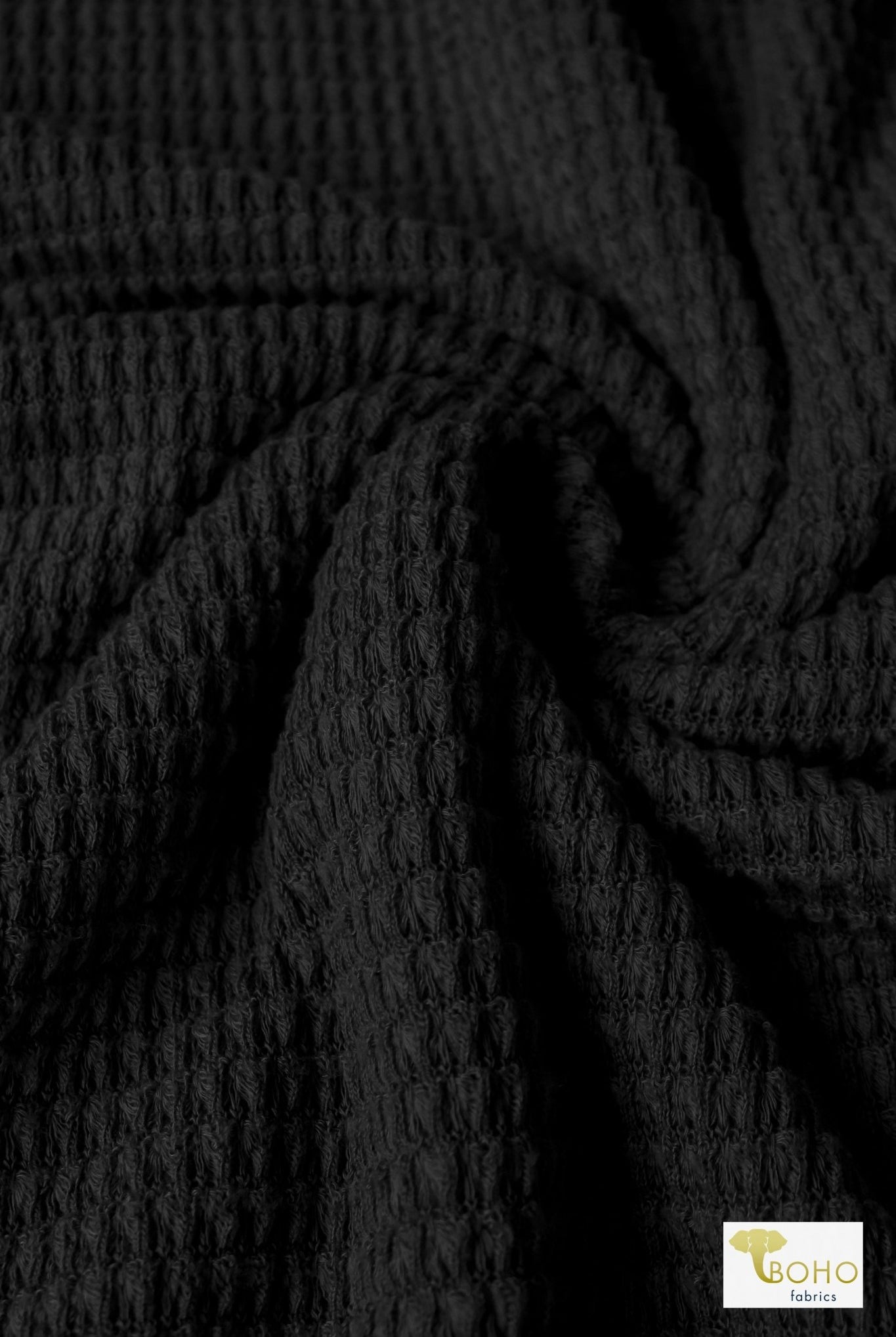 Black, Chunky Waffle Knit Fabric - Boho Fabrics