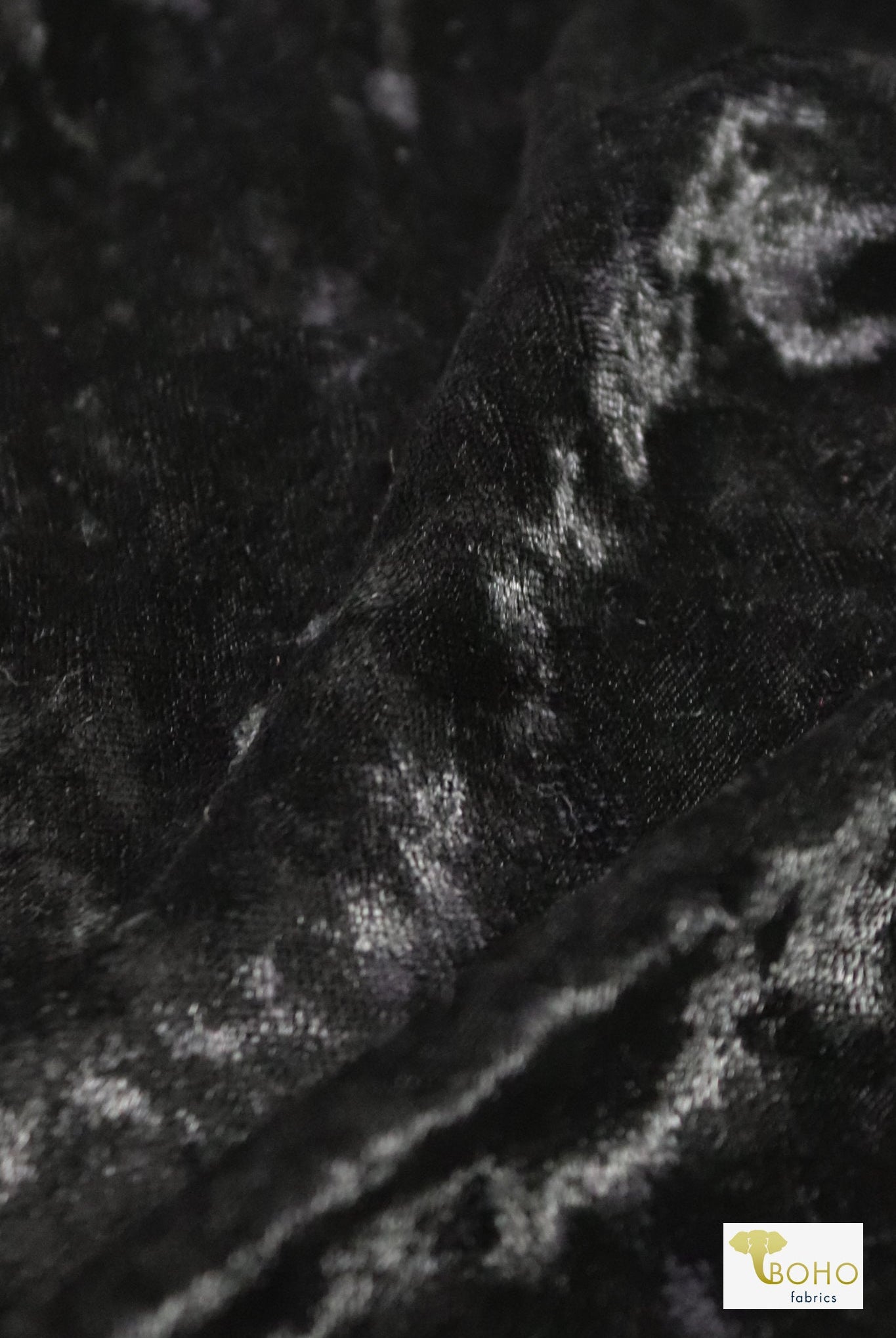 Black, Crushed Stretch Velvet - Boho Fabrics