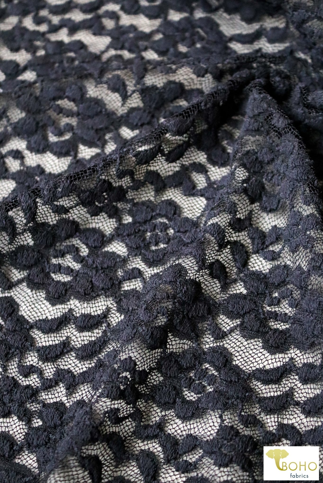 Black Daisy Floral Raised Lace SL-130 - Boho Fabrics
