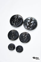 Black Distressed Anchor 4-Hole Shank Plastic Buttons. 24L (15mm / 5/8"), 40L (25mm / 1"), 50L (32mm / 1 1/4") - Boho Fabrics - Buttons & Snaps