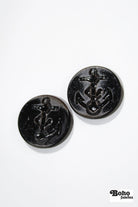 Black Distressed Anchor 4-Hole Shank Plastic Buttons. 24L (15mm / 5/8"), 40L (25mm / 1"), 50L (32mm / 1 1/4") - Boho Fabrics - Buttons & Snaps