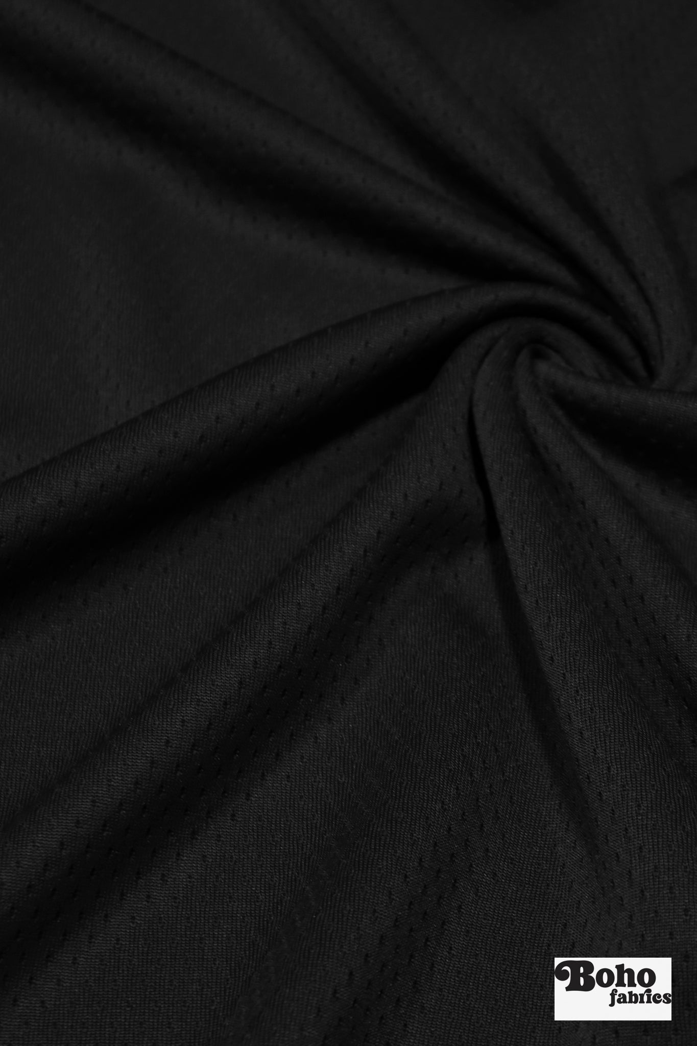 Black, Flat Back Dimple, Athletic Mesh Fabric - Boho Fabrics - Athletic Knit Fabric