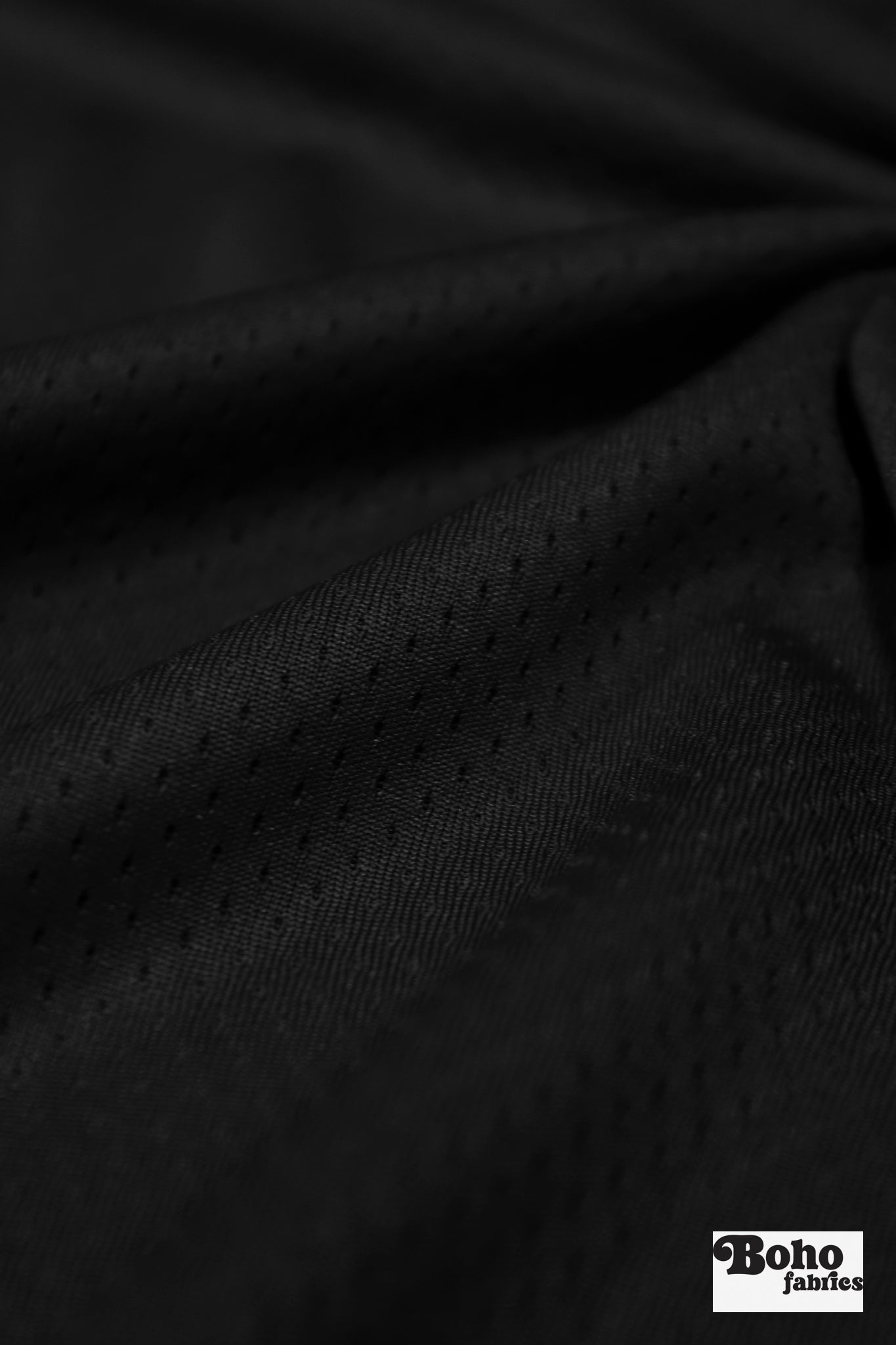 Black, Flat Back Dimple, Athletic Mesh Fabric - Boho Fabrics - Athletic Knit Fabric