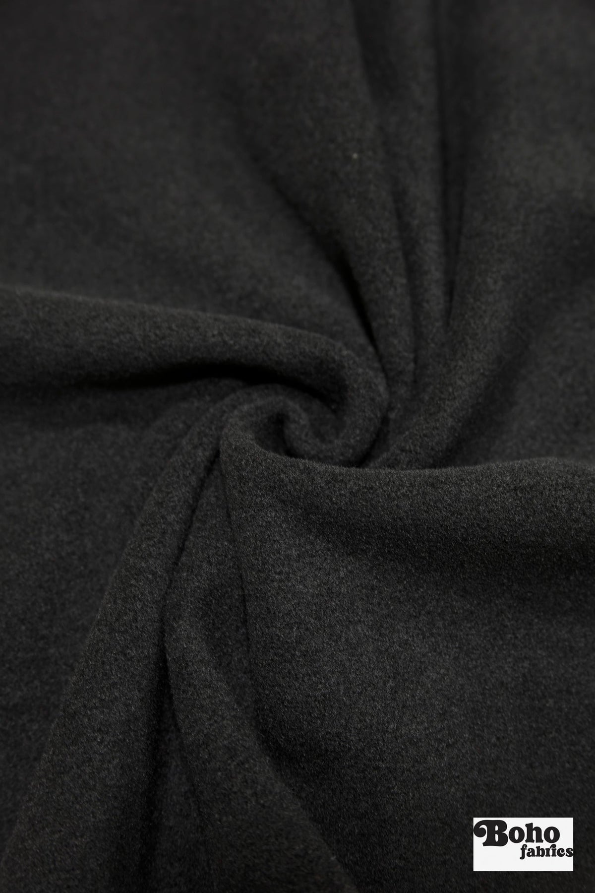 Black, Fleece Fabric - Boho Fabrics - Wool Coating, Woven