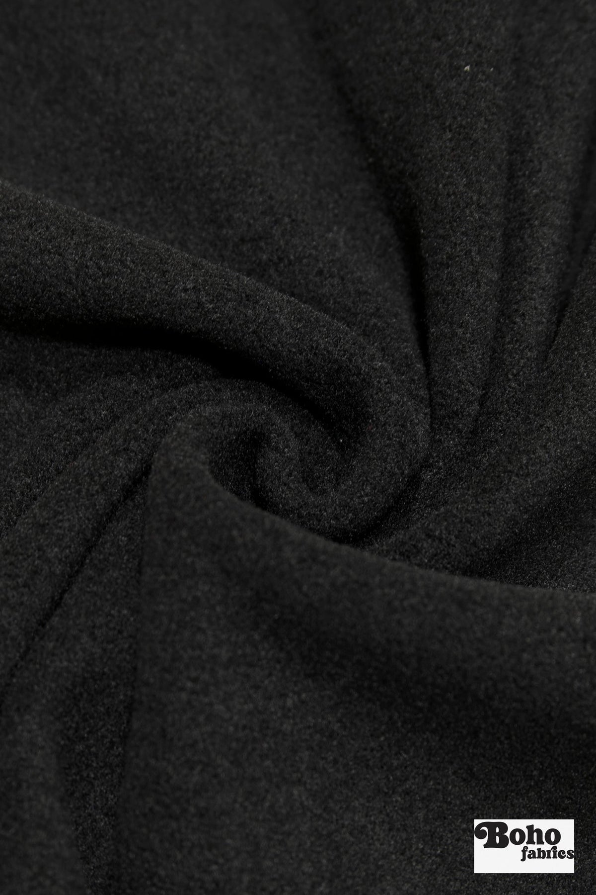 Black, Fleece Fabric - Boho Fabrics - Wool Coating, Woven