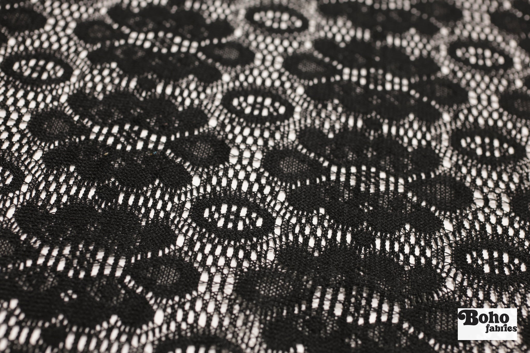 Black, Geometric Floral Lace Fabric - Boho Fabrics - Special Occasion Fabric