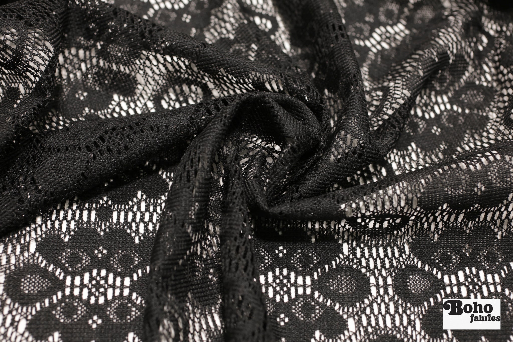 Black, Geometric Floral Lace Fabric - Boho Fabrics - Special Occasion Fabric