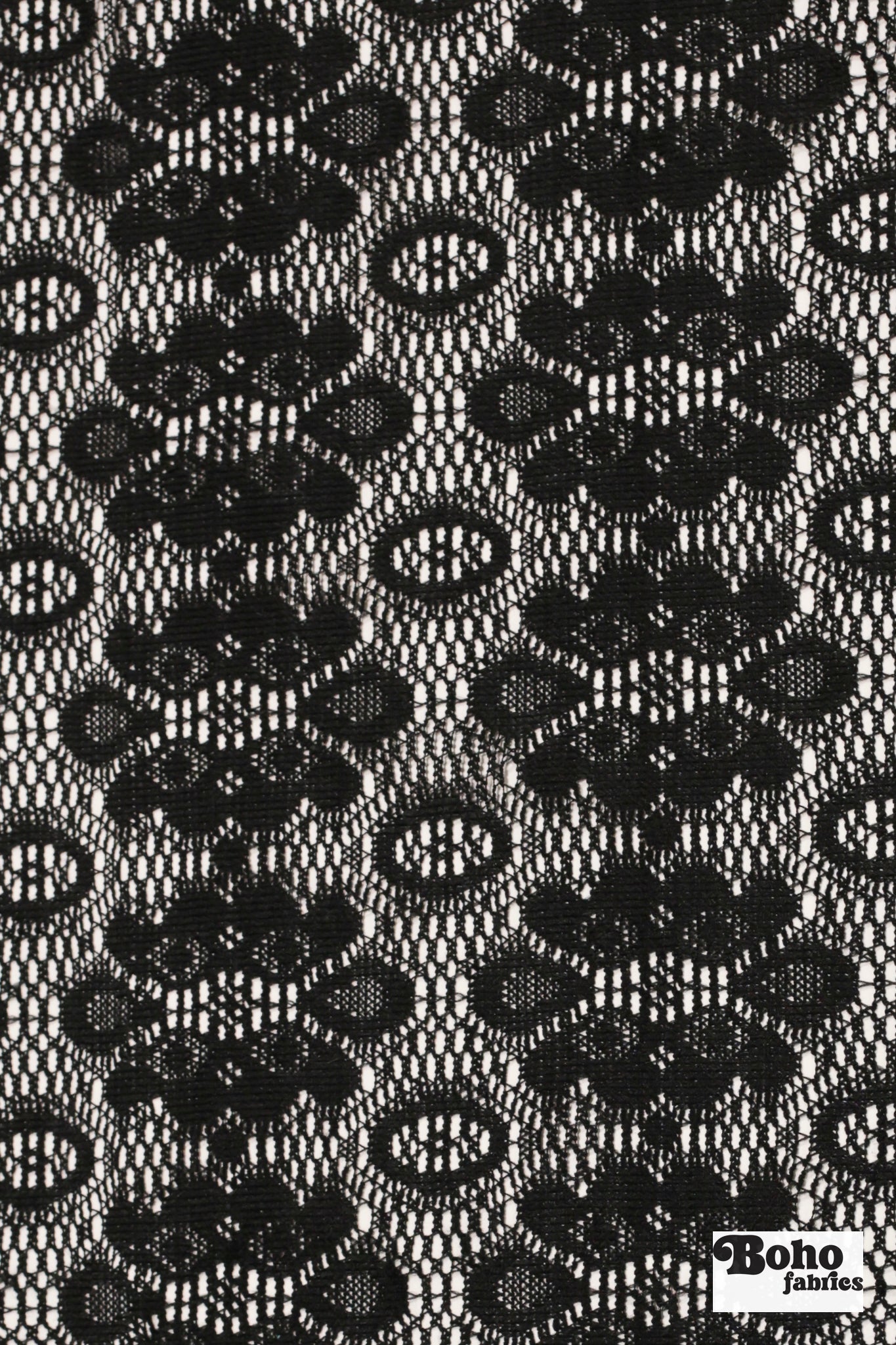 Black, Geometric Floral Lace Fabric - Boho Fabrics - Special Occasion Fabric