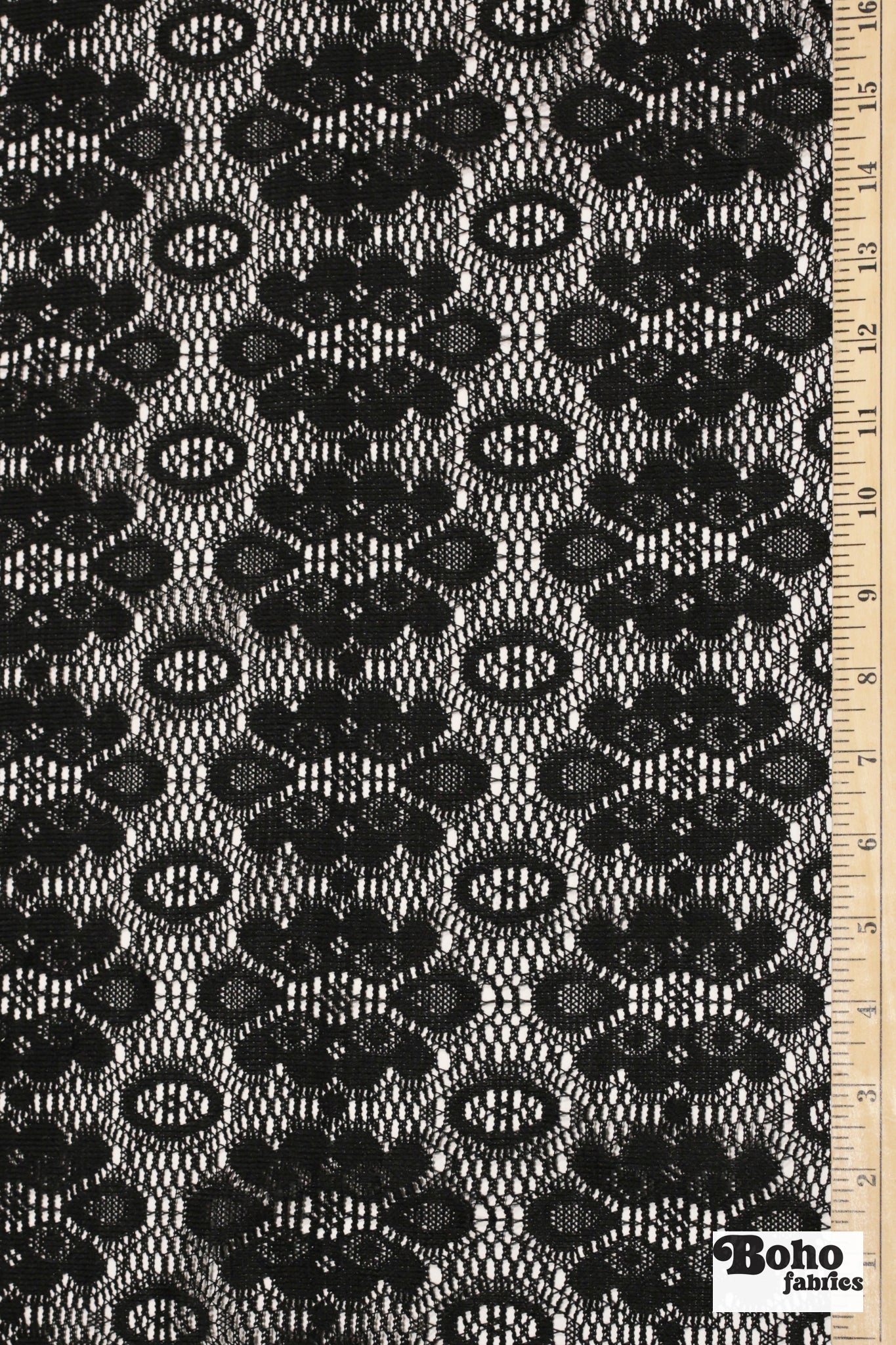 Black, Geometric Floral Lace Fabric - Boho Fabrics - Special Occasion Fabric