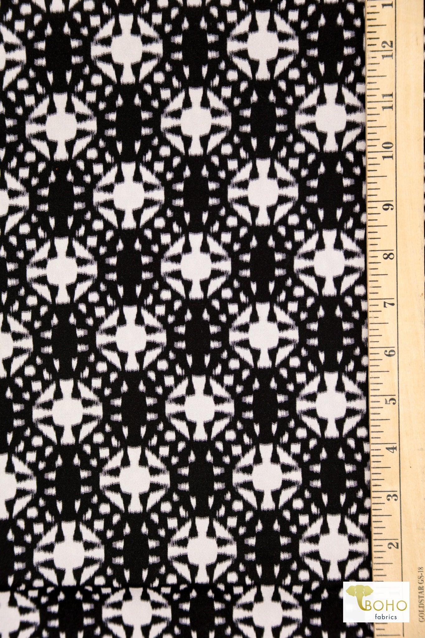 Black Geometric, Rayon Challis Woven Fabric - Boho Fabrics - Challis, Woven