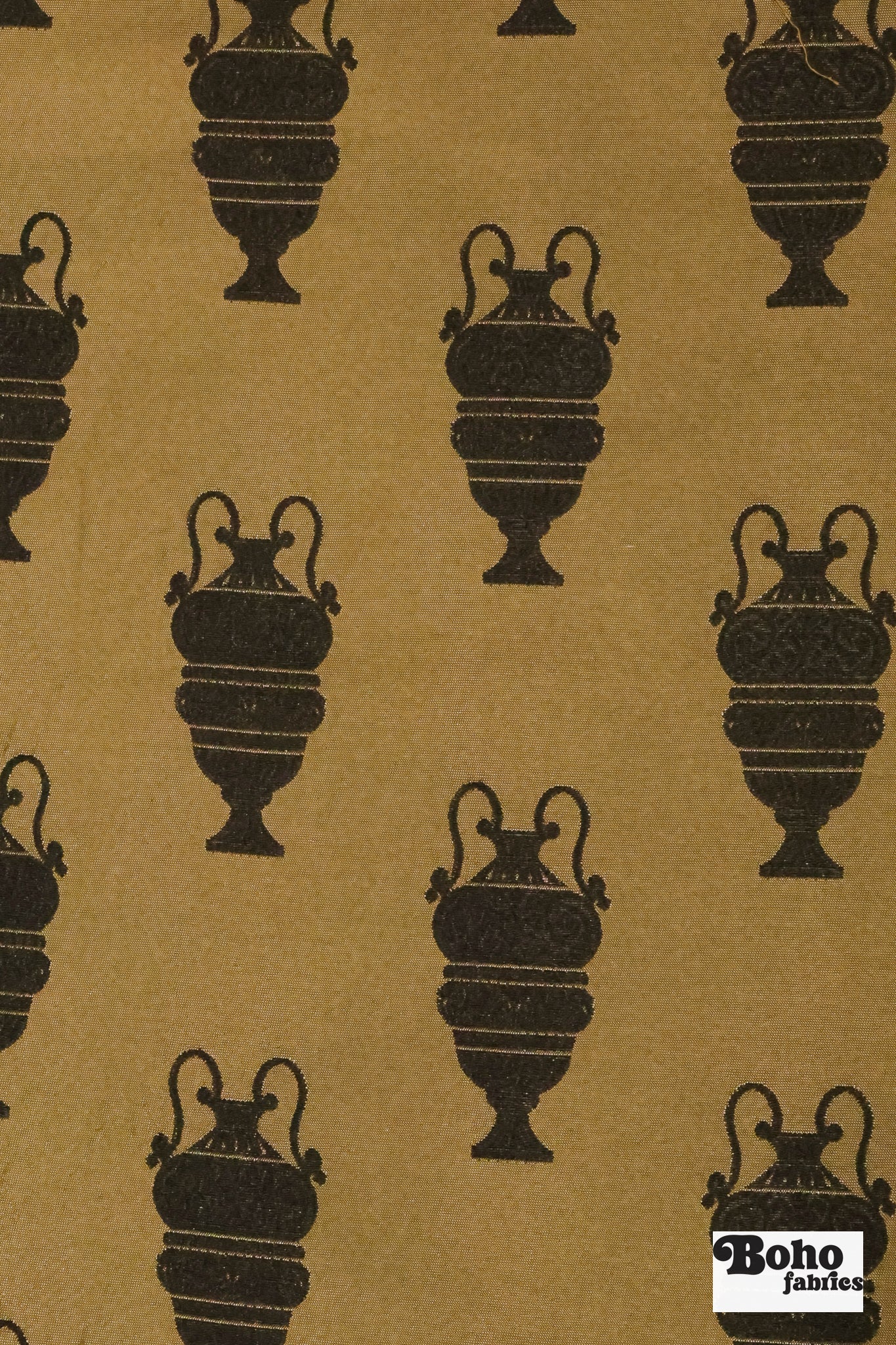 Black & Gold Antique Vase Jacquard Woven Fabric - Boho Fabrics - Jacquard, Woven