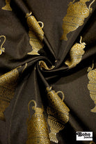 Black & Gold Antique Vase Jacquard Woven Fabric - Boho Fabrics - Jacquard, Woven