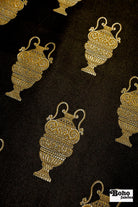 Black & Gold Antique Vase Jacquard Woven Fabric - Boho Fabrics - Jacquard, Woven