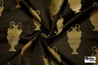 Black & Gold Antique Vase Jacquard Woven Fabric - Boho Fabrics - Jacquard, Woven