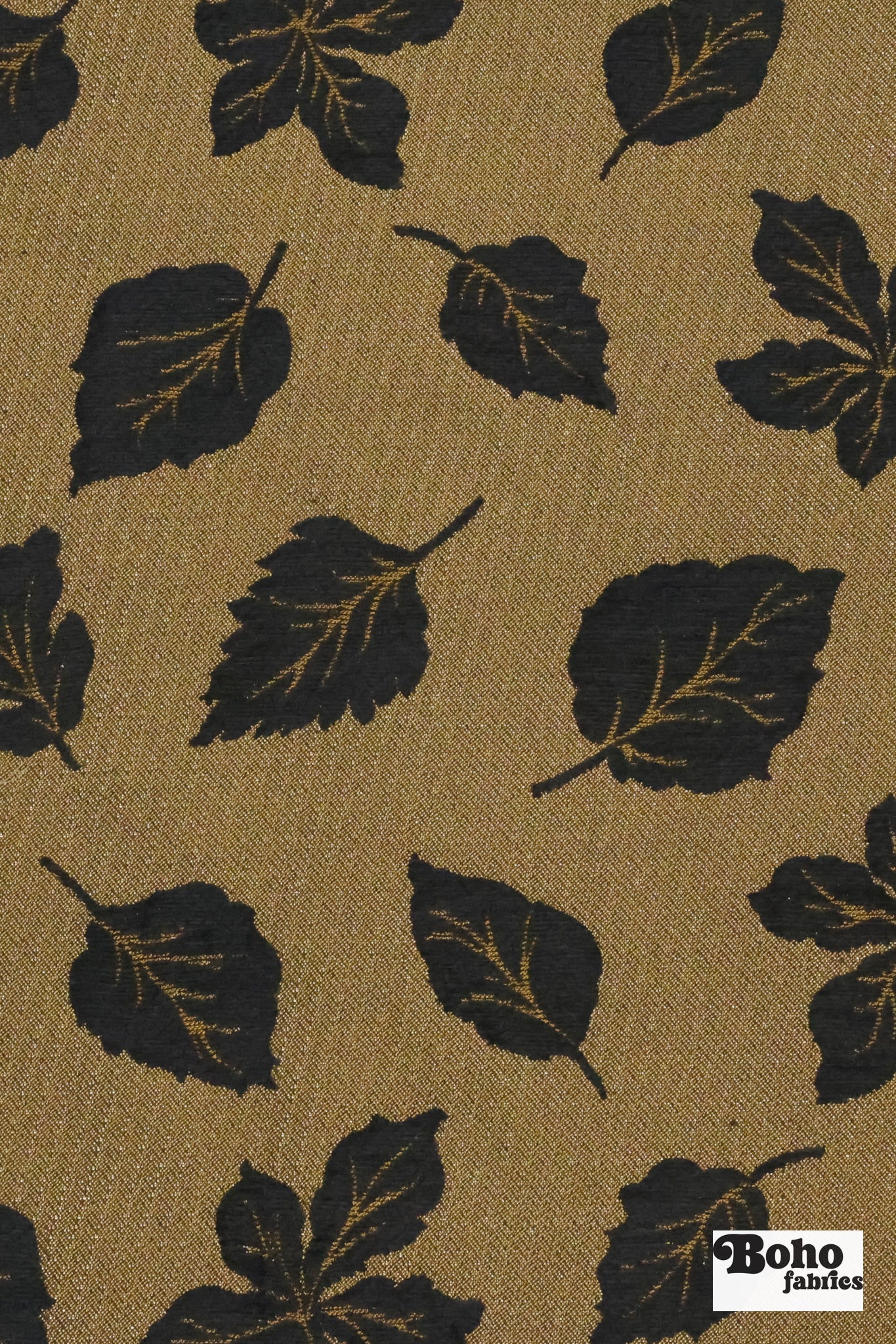 Black & Gold Leaves Jacquard Woven Fabric - Boho Fabrics - Jacquard, Woven