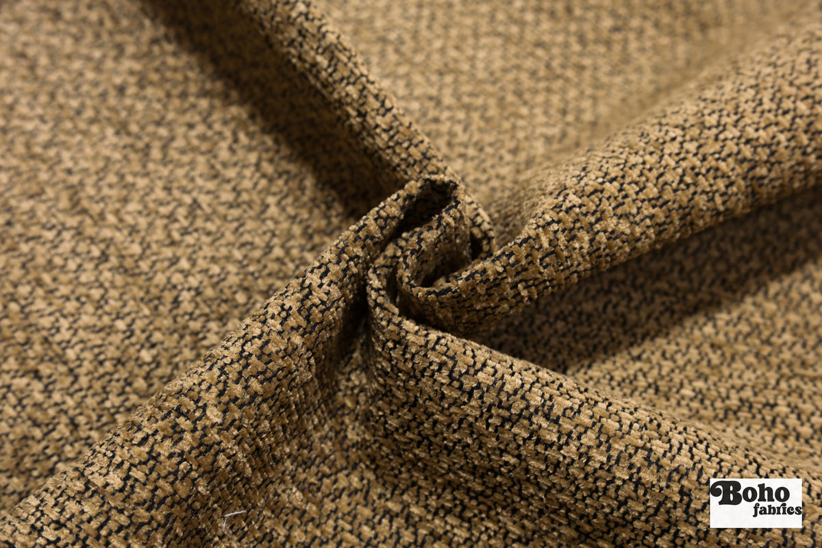 Black & Gold Tweed Velour Upholstery Woven Fabric - Boho Fabrics - Home Dec. & Upholstery Fabric