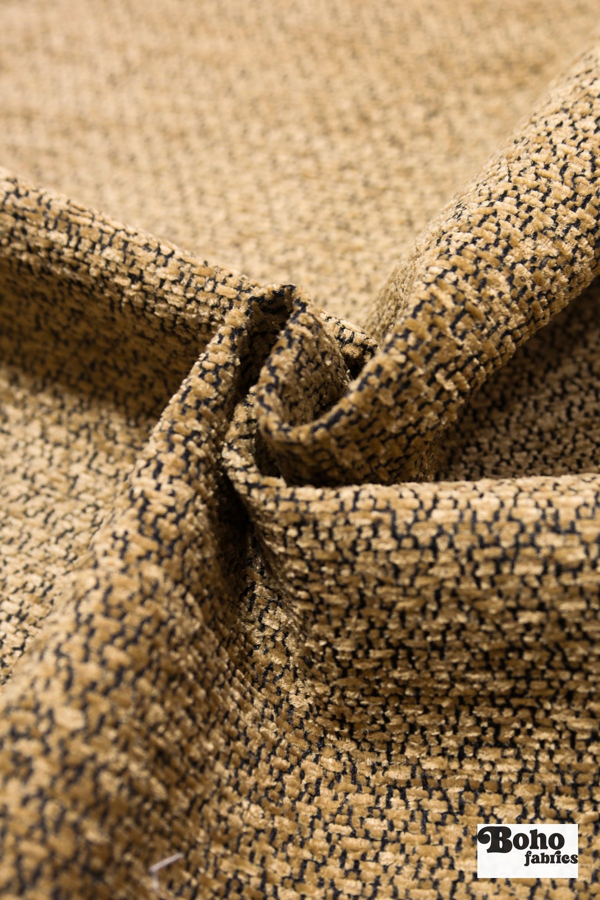 Black & Gold Tweed Velour Upholstery Woven Fabric - Boho Fabrics - Home Dec. & Upholstery Fabric