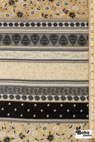Black, Grey, and Beige Striped Paisley Double Gauze Cotton Woven Fabric - Boho Fabrics - Gauze, Woven