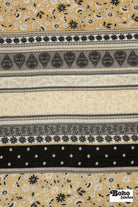 Black, Grey, and Beige Striped Paisley Double Gauze Cotton Woven Fabric - Boho Fabrics - Gauze, Woven