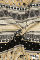 Black, Grey, and Beige Striped Paisley Double Gauze Cotton Woven Fabric - Boho Fabrics - Gauze, Woven