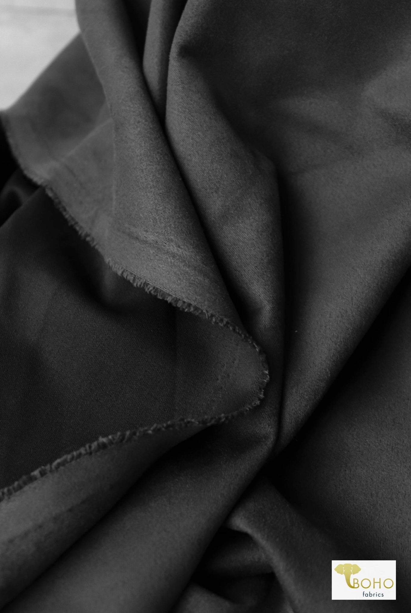 Black, Heavy Faux Suede (Scuba Knit) - Boho Fabrics