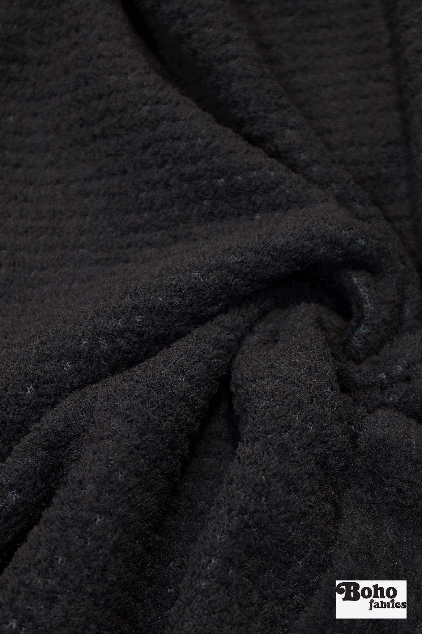 Black, High Loft Grid Fleece Fabric by Polartec, featuring Recycled Polyester - Boho Fabrics - Performance Fabrics