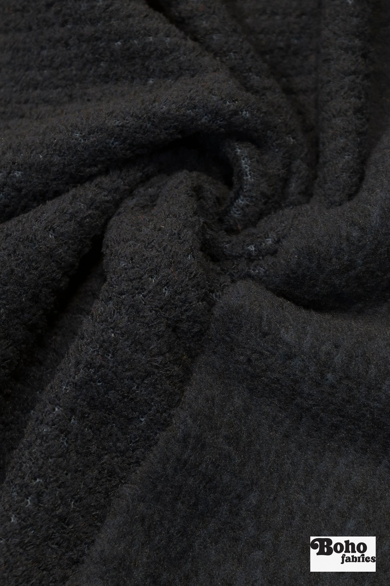 Black, High Loft Grid Fleece Fabric by Polartec, featuring Recycled Polyester - Boho Fabrics - Performance Fabrics