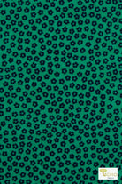 Black Mini-Florals on Green, Printed Swim Knit Fabric. - Boho Fabrics