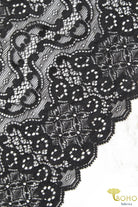 Black Mirror. Stretch Galloon Lace Trim, 6.5" - Boho Fabrics