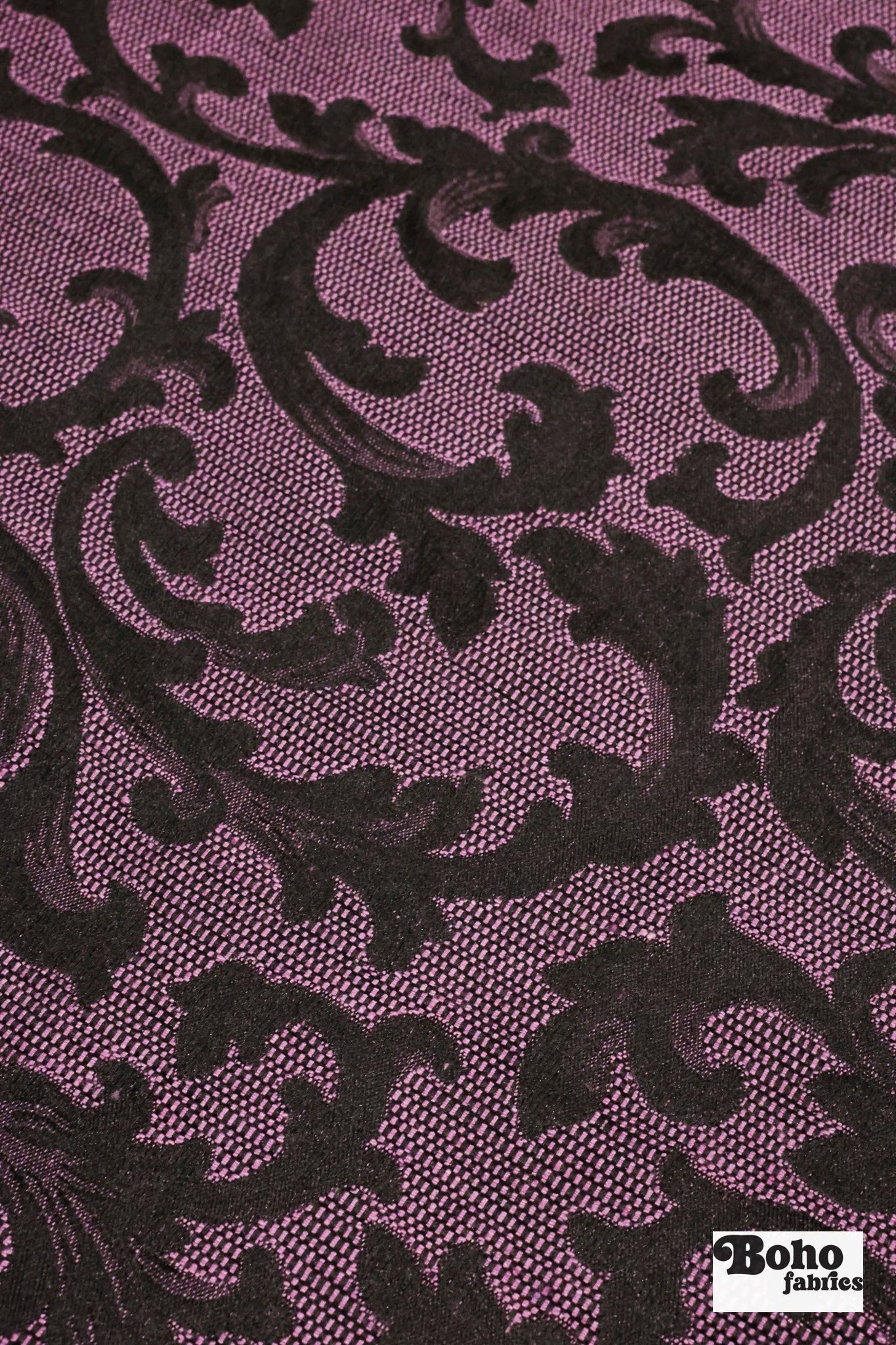 Black & Orchid Damask Jacquard Woven Fabric - Boho Fabrics - Jacquard, Woven