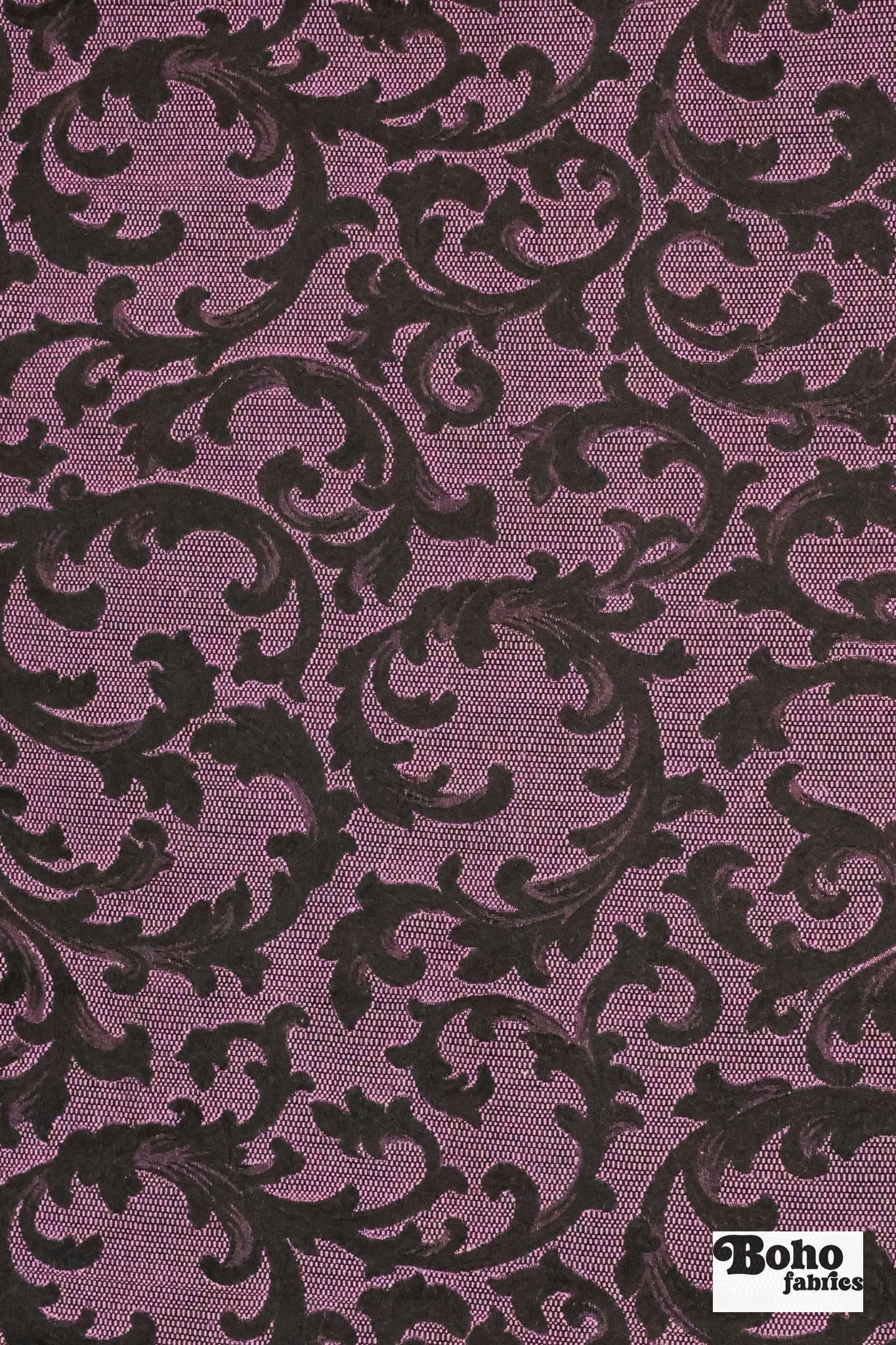 Black & Orchid Damask Jacquard Woven Fabric - Boho Fabrics - Jacquard, Woven