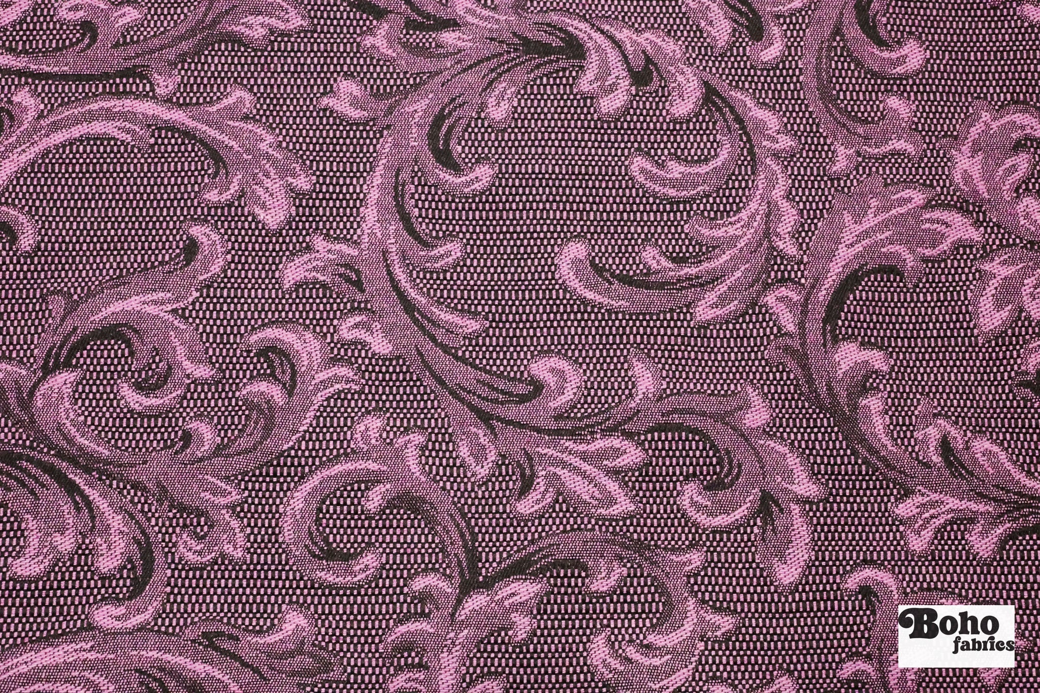 Black & Orchid Damask Jacquard Woven Fabric - Boho Fabrics - Jacquard, Woven
