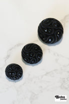 Black Paisley Faceted, Plastic Shank Buttons. Available in 19mm (30L), 23mm (36L) and 28mm (44L) - Boho Fabrics - Buttons & Snaps