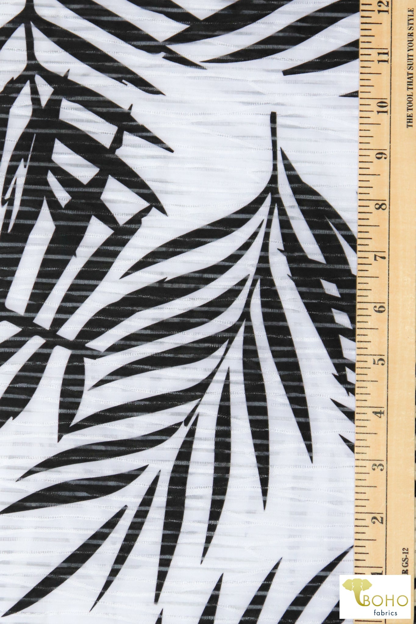 Black Palms, Burnout Jersey Knit. JER-P-108-BLK - Boho Fabrics