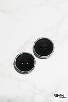 Black Plastic Two Hole Buttons with Metal Frame. Available in 23mm (36L) - Boho Fabrics - Buttons & Snaps