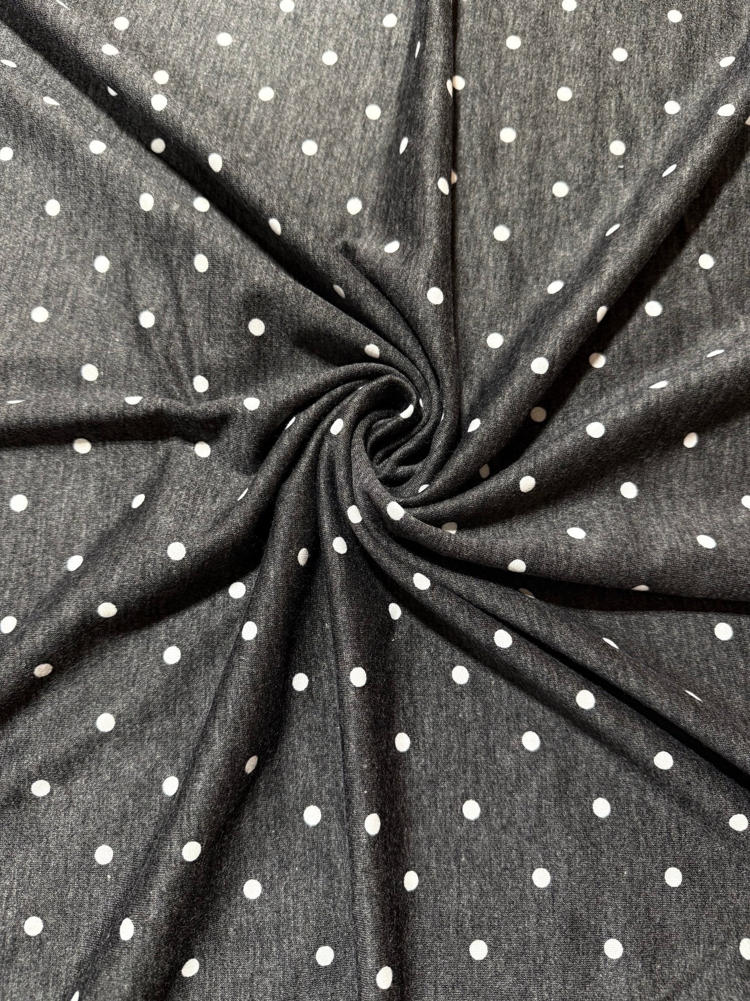Black Polka Dots, French Terry Knit Fabric - Boho Fabrics - French Terry Prints, Knit Fabric