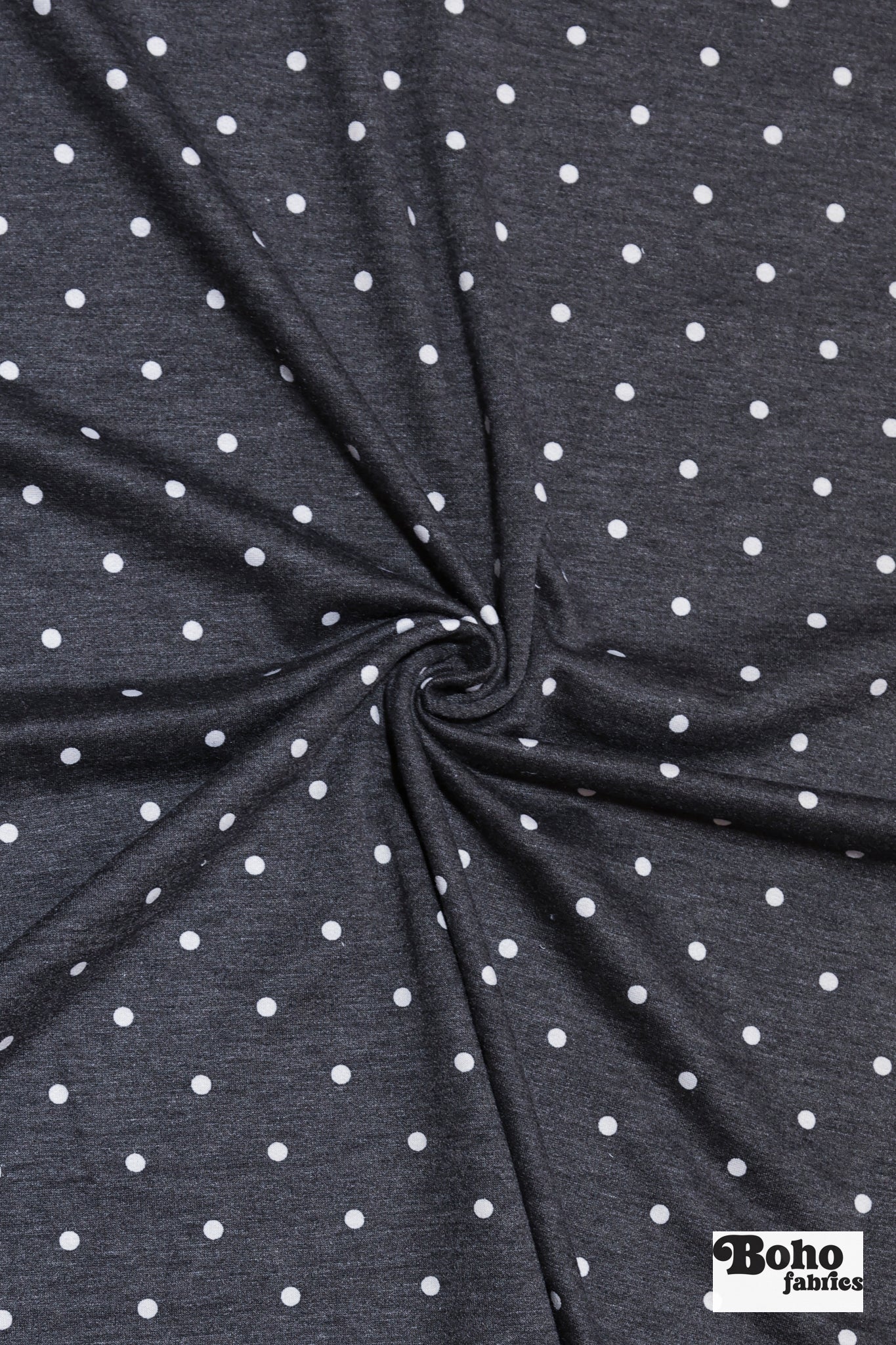 Black Polka Dots, French Terry Knit Fabric - Boho Fabrics - French Terry Prints, Knit Fabric