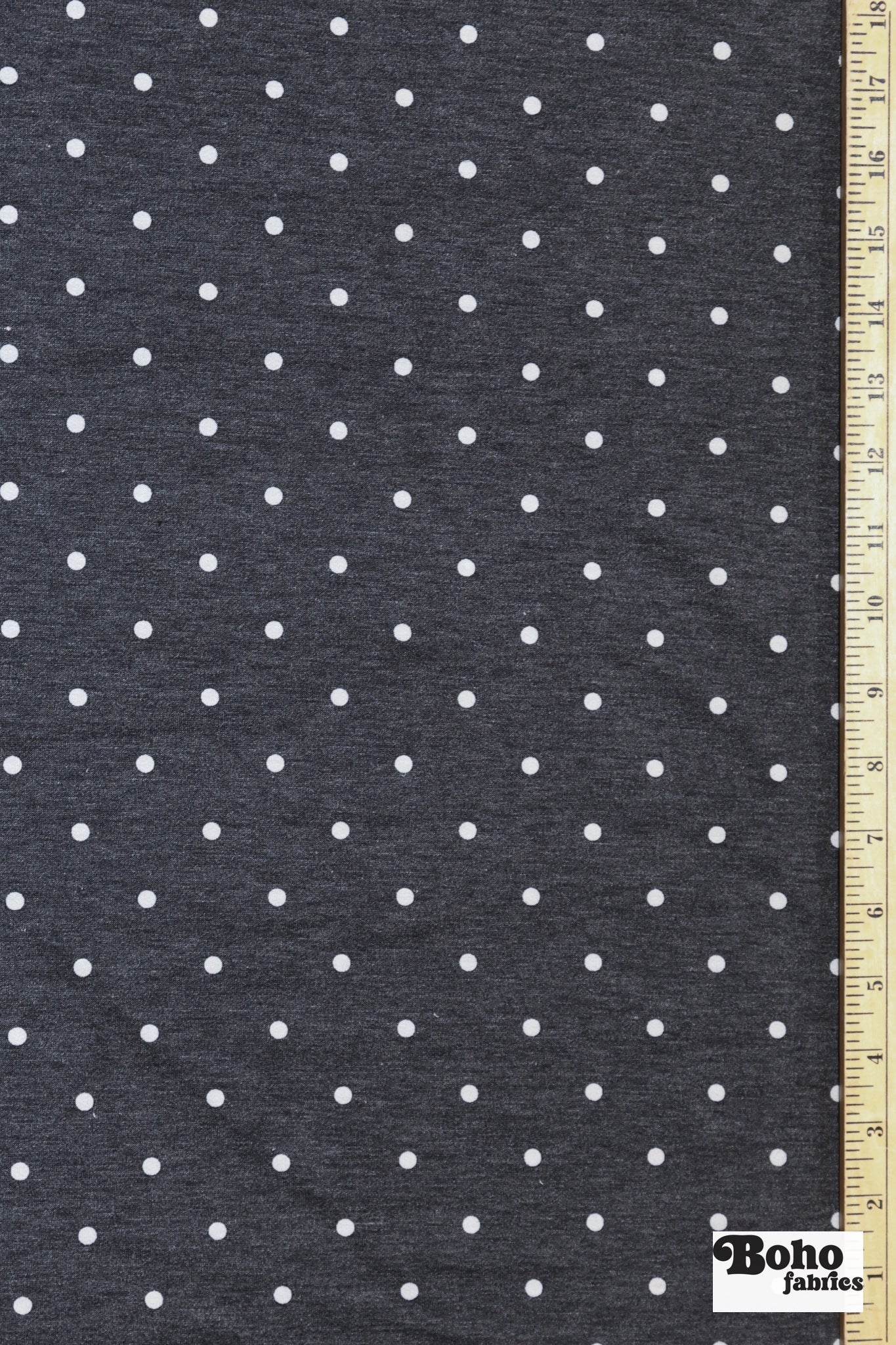 Black Polka Dots, French Terry Knit Fabric - Boho Fabrics - French Terry Prints, Knit Fabric