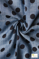 Black Polka Dots on Indigo, Cotton Chambray Woven - Boho Fabrics