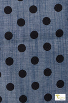 Black Polka Dots on Indigo, Cotton Chambray Woven - Boho Fabrics