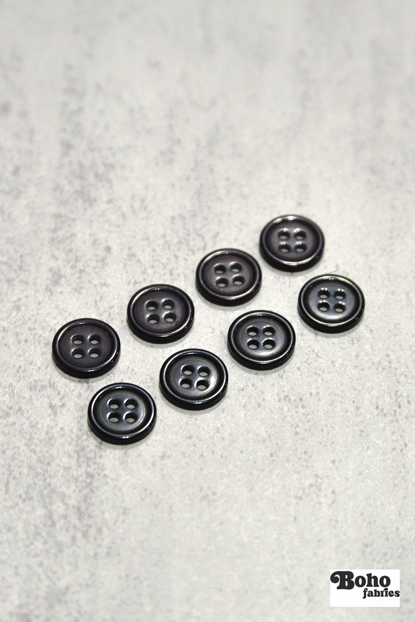 Black, Purple. Round 4 Hole Bevel Buttons. 18L (11.5mm/ 7/16") Sold per Package of 25 - Boho Fabrics - Buttons & Snaps
