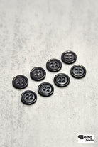 Black, Purple. Round 4 Hole Bevel Buttons. 18L (11.5mm/ 7/16") Sold per Package of 25 - Boho Fabrics - Buttons & Snaps