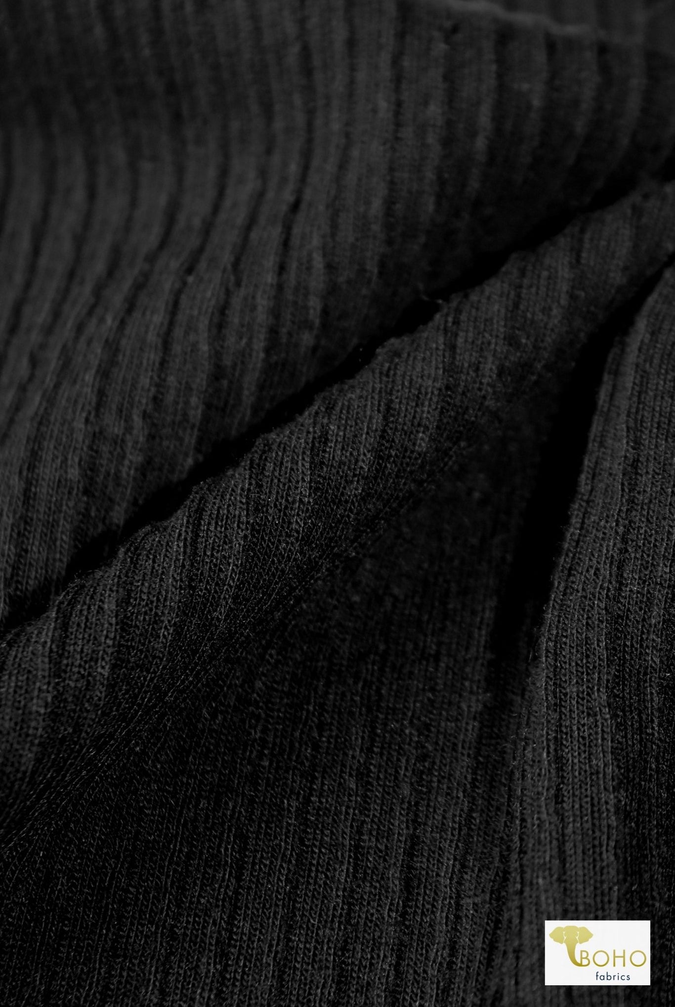 Black Ruffle, Rib Knit Fabric - Boho Fabrics