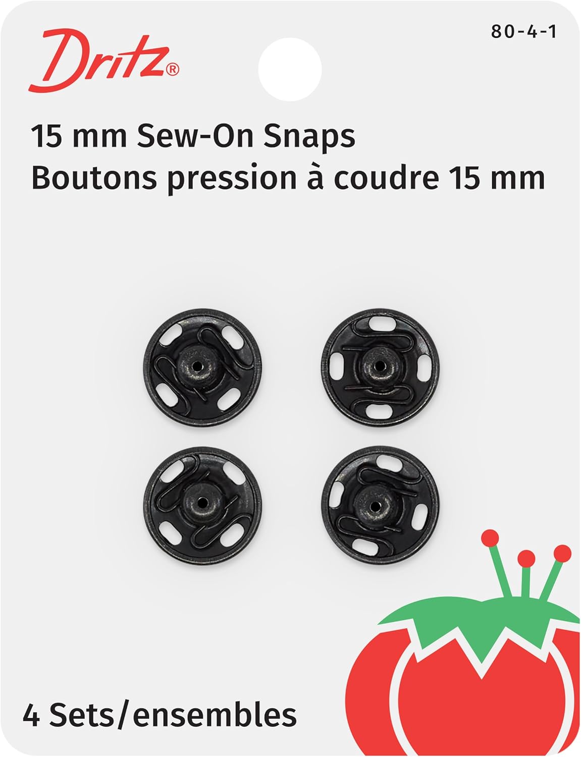 Black Sew on Snaps, Size 4 (15mm). 4 Sets of Snaps - Boho Fabrics - Buttons & Snaps